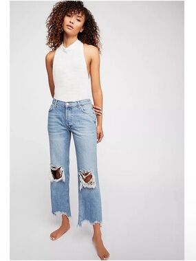 We The Free Light Blue Distressed Flare Jeans